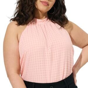 Torrid Clip Check Mock Neck Halter Bow Back Top in Impatient Pink Size 1X